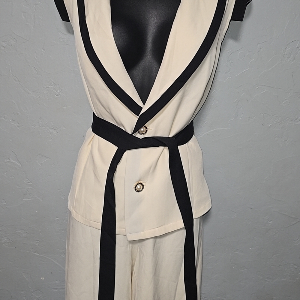 SHEIN Elegant Cream and Black Jumpsuit